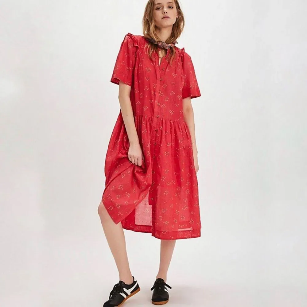 NWOT Free People Bella Mae Midi Dress in Red Size XS